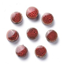 Porcelain Beads Antiqued Coin 9mm Red Tan Speckled 10pcs Glazed - £4.30 GBP