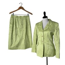 CARLISLE Skirt Blazer Jacket Suit Set Green Floral Pattern Women Size 10 12 - $59.39