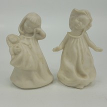 Two (2) Vintage Ceramic Girls figurines , White, 3” tall  waking up, doll AGHJ2 - £10.39 GBP