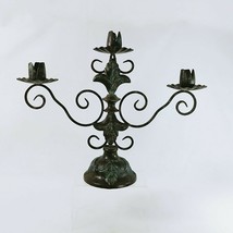 Candelabra Base Patina Finish Decorative Metal 3 Arm Taper Candels 17.5&quot; Tall - £30.99 GBP