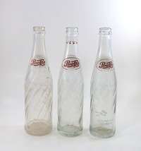 3 Pepsi Pepsi-Cola Soda Bottles Clear Glass Swirl 10 &amp; 12 oz Vintage 196... - £9.58 GBP