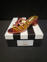 Aquazzura Moon Sandal 50 Bronze Red Metallic Block Heel Sandals Sz 37 NW... - $268.78