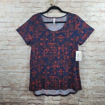 LuLaRoe Classic T Womans T-Shirt Large Blue Red French Lily Pattern Stretch NWT - $9.40