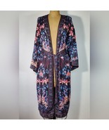 Jealous Tomato Robe Size L Duster Black Tropical Floral Belted Snake Lon... - £49.80 GBP
