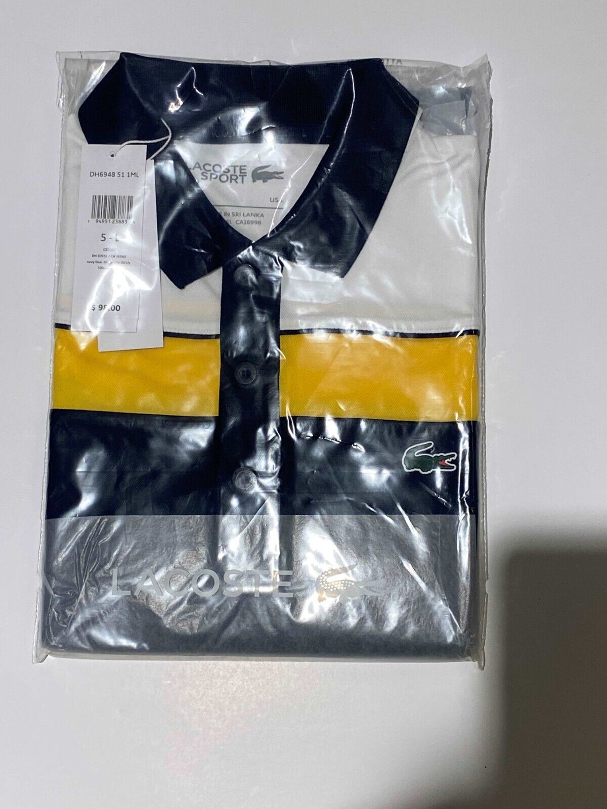 Lacoste Sport Uomo Multi Poliestere Golf Polo , Taglia 3-7, Navy/Wht / Ylow Nwt