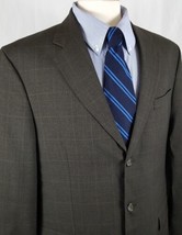 Stafford Windowpane Plaid Suit Coat Jacket Men 42L Wool Black Brown Thre... - $27.99