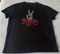 John Varvatos Men&#39;s Black Peace Rose Graphic Crew-Neck Short Sleeve T-Sh... - $42.98