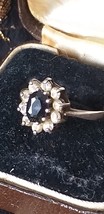 Antique Vintage 1930-s Black Sapphire Silver Ring Size UK M 1/2, US 6 1/2 - £77.79 GBP