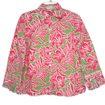 Izod Womens Blouse Size Medium Button Front 3/4 Sleeve Collared Red Green - £10.97 GBP