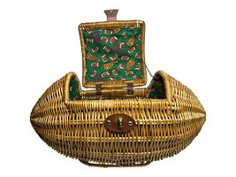 Wicker Football Picnic Tailgate Basket Sports Themed Lining Leather Latc... - $74.22