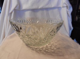 Large American Cut Glass Punch Bowl Clear with Embossed Details Scallop Edges - £80.42 GBP