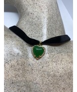 Vintage Kristall Jade Herz Choker Goldener Halskette Anhänger - £42.64 GBP