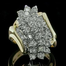 HUGE 1.55Ct Simulated Diamond Cluster Statement Cocktail Ring Yellow Gold Plated - £254.61 GBP