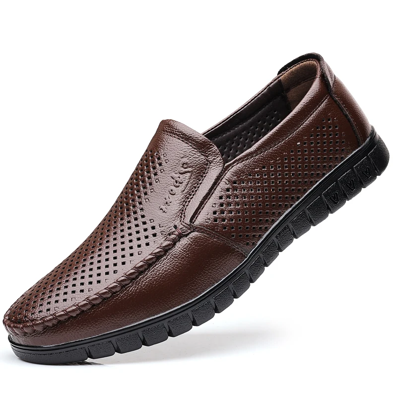 Newly Men&#39;s Summer Loafers Shoes Genuine Leather Soft Man Casual Slip-on Cutout  - £53.67 GBP