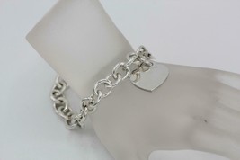 Tiffany &amp; Co. 925 Sterling Silver Plain Heart Tag Bracelet Fits 6.5&quot; Wrist 34.6g - £205.53 GBP