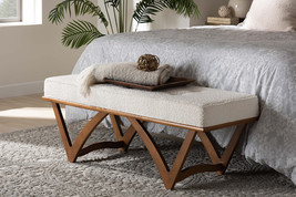 Mathis Japandi Cream Boucle Fabric and Walnut Brown Bench - $3,319.22 MXN