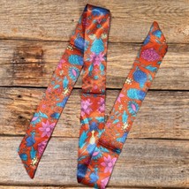 Blue and Rust Floral Western Skinny Cowgirl Mini Wild Rag Scarf Necktie - $18.81