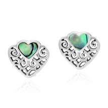 Romantic Filigree Heart with Abalone Shell Inlay Stud Earrings - £8.85 GBP