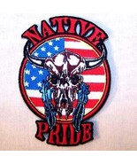 NATIVE PRIDE USA COW SKULL EMBRODIERED PATCH biker P537 novelty biker pa... - $4.74