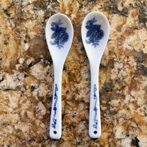 Set of 2 Delft Blue &amp; White Ceramic Condiment Tea Stir Spoon Set - $14.85