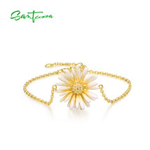 100% 925 Sterling Silver Bracelet For Women Delicate Yellow Daisy Flower Adjusta - £62.76 GBP