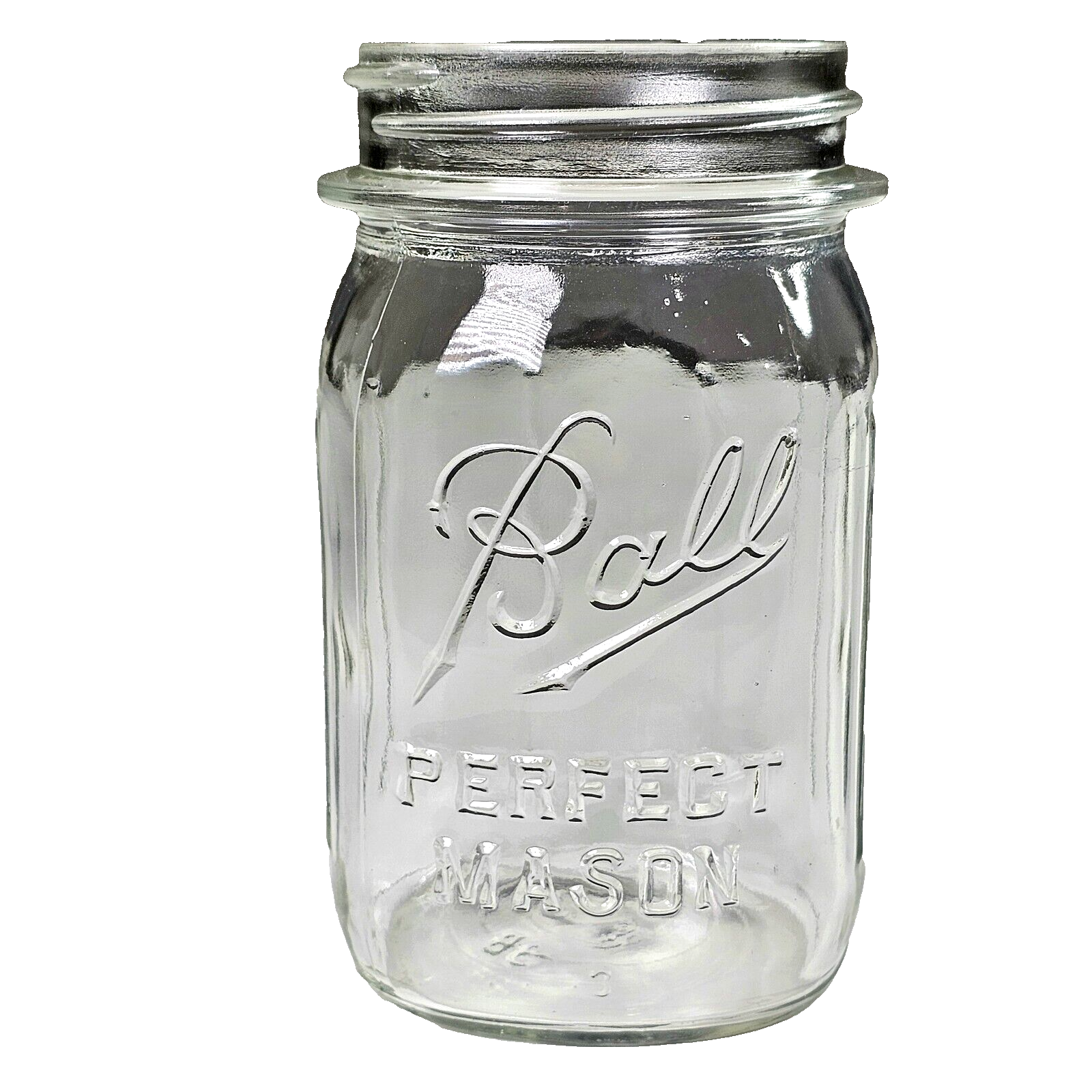Primary image for Antique Ball Perfect Mason Clear Small Pint Ribbed Jar 3B 5in Wide Mouth Décor