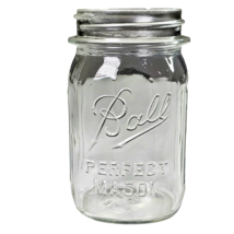 Antique Ball Perfect Mason Clear Small Pint Ribbed Jar 3B 5in Wide Mouth Décor - £15.95 GBP