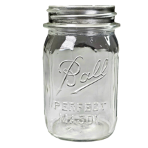 Antique Ball Perfect Mason Clear Small Pint Ribbed Jar 3B 5in Wide Mouth... - £15.84 GBP