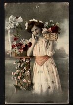 1912 - MISSION CITY IOWA - LADY FLOWERED DRESS BASKET of FLOWERS mailed ... - $4.90