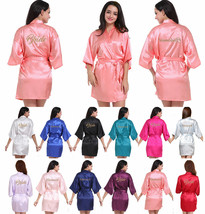 Short Robe Bride Bridesmaid Silk Satin Kimono Dressing Gown Sleepwear Ba... - £13.44 GBP