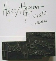 Harry Hasson Florist Printer Block Ink Stamp Letter Press Vintage Atlant... - £31.76 GBP