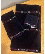 Vintage Tommy Hilfiger Bath Hand Towel Set Blue Flag Logo Stripes Spell ... - €111,24 EUR