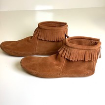 NEW Minnetonka Sz 8 Dusty Brown Suede Leather Soft Sole Fringe Moccasins - £28.84 GBP