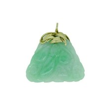 14k Yellow Gold Carved Jade Pendant with Leaves A Jadeite with Report (#J4593) - £474.81 GBP