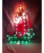 VTG Holiday Time Window 17&quot; Christmas Candle Light Sculpture, Green Red ... - £21.37 GBP