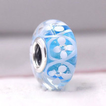 Blue Field of Flowers Murano Glass Charms Beads For European Bracelets - £7.96 GBP