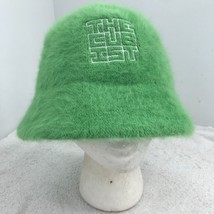 Fuzzy Teddy Bucket Hat M Green Faux Fur Unisex Logo THECUBIST Hipster Streetwear - £11.56 GBP