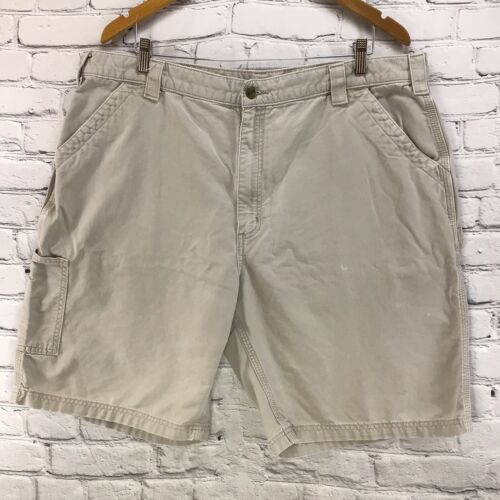 Primary image for Carhartt Mens Sz 42 Khaki Cargo Shorts Light Tan 10” Inseam 100% Cotton Flaw