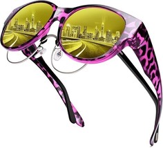 URUMQI Women’s Night Vision Driving Glasses Fit Over RX Glossy Purple Tortoise - $24.74