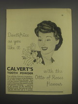 1949 Calvert&#39;s Tooth powder Ad - Otto of Roses Flavour - £14.52 GBP