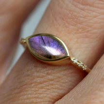 Anillo de labradorita de oro, anillo de labradorita púrpura, plata de ley... - £44.78 GBP