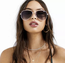 Quay Australia First Class Aviator Sunglasses Gold Smoke NWT Metal Frame... - $59.34