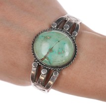 6.25&quot; 30&#39;s-40&#39;s Navajo silver cuff bracelet with large turquoise stone - $490.05