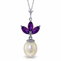 4.75 Carat 14K Solid White Gold Gemstone Necklace Pearl Purple Amethyst ... - £251.00 GBP