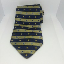 Tommy Hilfiger Mens Silk Tie Blue And Gold Stripes diamond patterns - £7.03 GBP