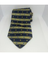 Tommy Hilfiger Mens Silk Tie Blue And Gold Stripes diamond patterns - $10.66 CAD
