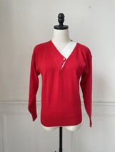 Vintage 70s Knitivo Red Ivory Colorblock Vneck Acrylic Sweater S M - $21.60