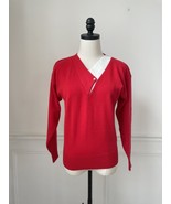 Vintage 70s Knitivo Red Ivory Colorblock Vneck Acrylic Sweater S M - €18,57 EUR