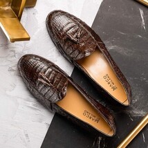 Bianchi Genuine Caiman Crocodile Tassel Loafers Brown image 9