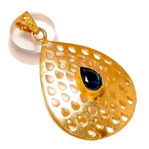 Stunning Iolite Pear Cut Gemstone Gold Plated Handmade Filigree Drop Pendant - £9.41 GBP